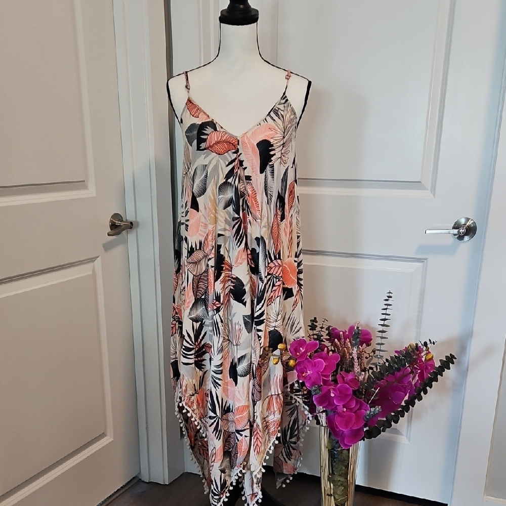 Floral Print Sleevless Pullovver Beachwear Coverup/Dress